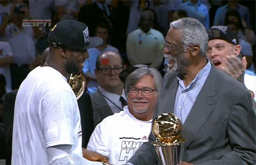 The Bill Russell NBA Finals MVP Trophy is photographed on June 10