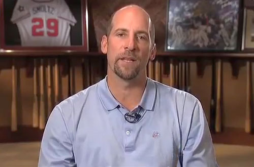  Former Atlanta Braves pitcher, John Smoltz, is one of our more popular motivational speakers, says SportsSpeakers360.com. Photo shows Smoltz speaking with DLHQ on ESPN in a 2012 interview in 2012 about his pitching.