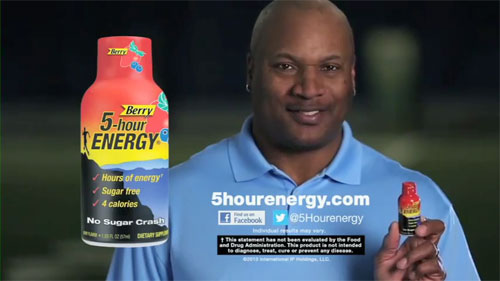 Athletes with a positive public image like Bo Jackson are role models and consumers tend to believe them when they endorse a product, says booking agent Sports Speakers 360. Photo shows Bo Jackson's endorsement of 5-Hour ENERGY drink .