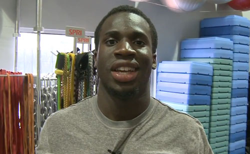 Photo shows New York Giants cornerback, Prince Amukamara, speaking with ProPlayerInsiders as a rookie in 2011 about what he's been learning from his NFL colleagues on business, family and football.